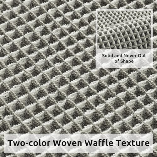 Image of HomeCloud Waffle Bath Mat, Super Absorbent Non Slip Mats for Bathroom Floor, Machine Washable Bathroom Rugs with Tassels,Ultra Soft (White Green)