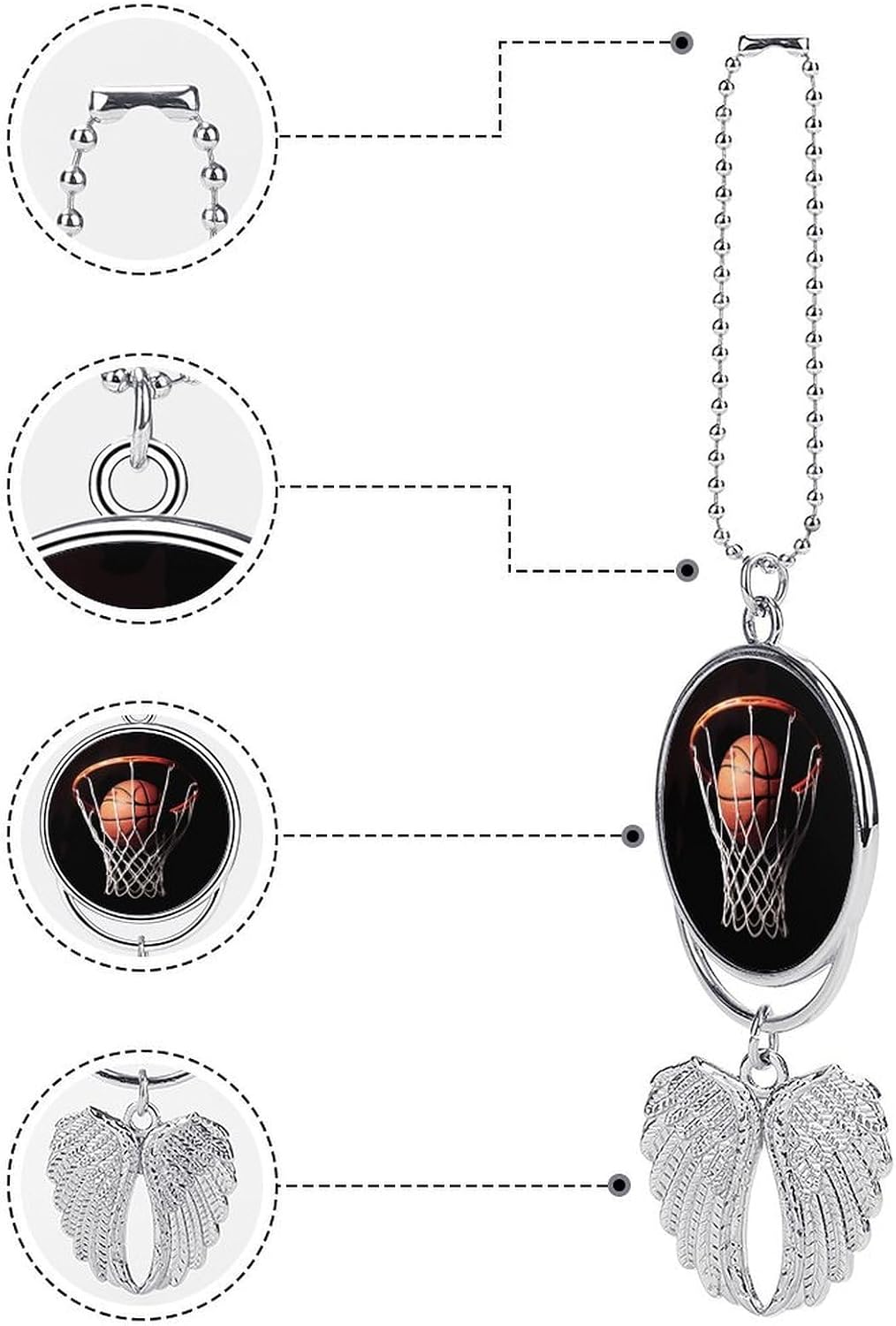 Basketball Hanging Car Charm Cute Car Decor for Rear View Mirror Sun Catcher Ornament Accessories Funny Interior Aesthetic Car Hanging Ornament Pendant for Women Silver-Style image 3