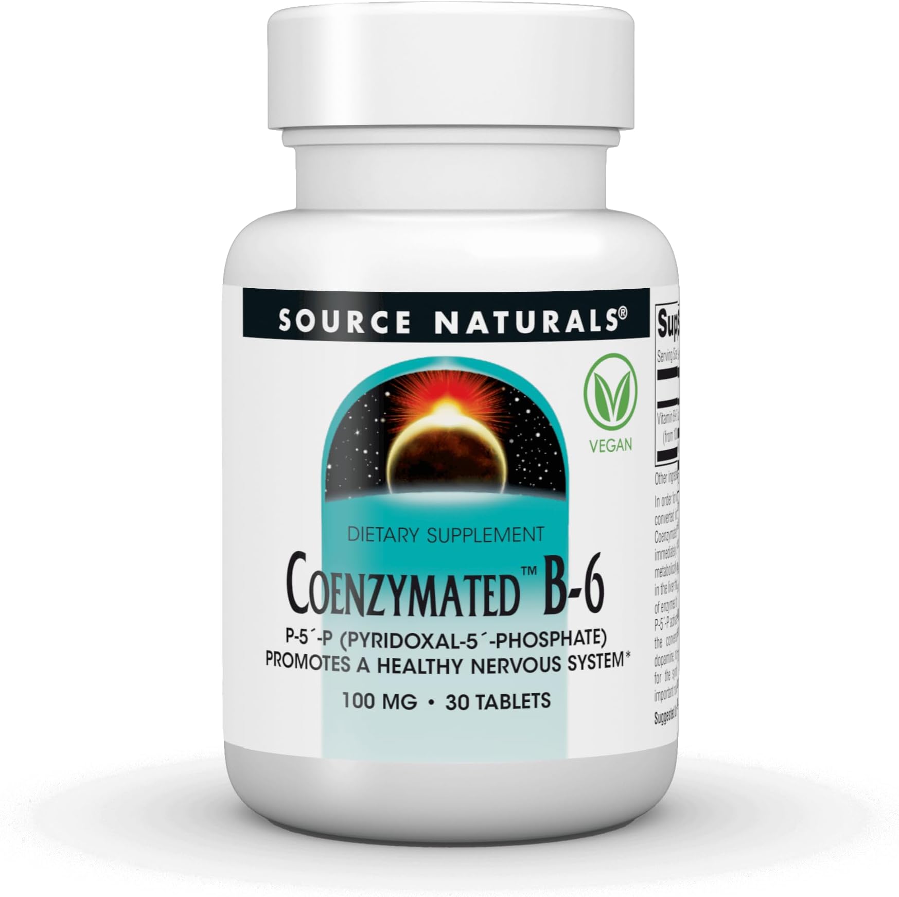 Source Naturals Coenzymated B-6,P-5´-P (PYRIDOXAL-5´-Phosphate) Promotes a Healthy Nervous Sytem* - 100 mg 60 Tablets