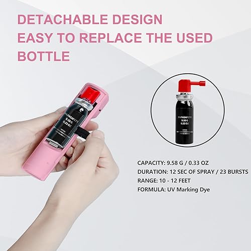 Miniatura 5 de Juego de alarma personal de autodefensa 3 en 1 para mujer, botella de gel de pimienta con sirena de 130 dB y luces estroboscópicas, tinte de marcado