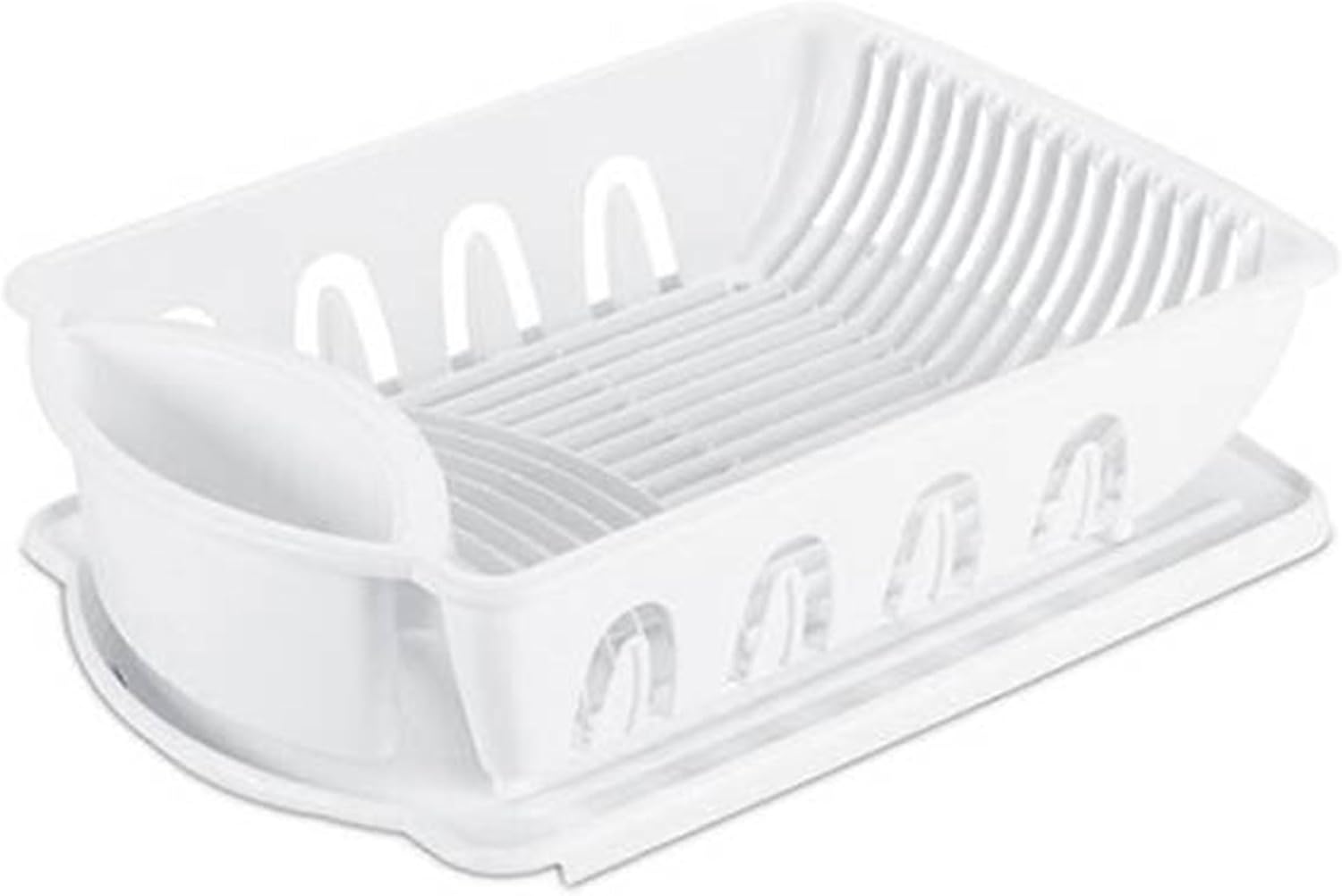 Sterilite Large 2 Piece Sink Set, with Drainboard for Drying, Holds Clean Dishes in the Kitchen such as Plates, Cups, and Silverware, White, 6-Pack