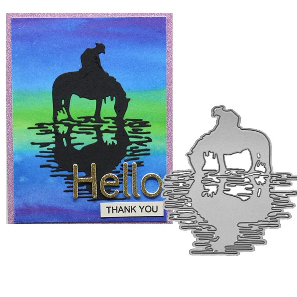 cA0boluoC Cutting Dies, Horse Ride Lake Die Cut for DIY Hand Craft Scrapbooking Card Making Album Gift Box Decor, Embossing Stencil Metal Silver