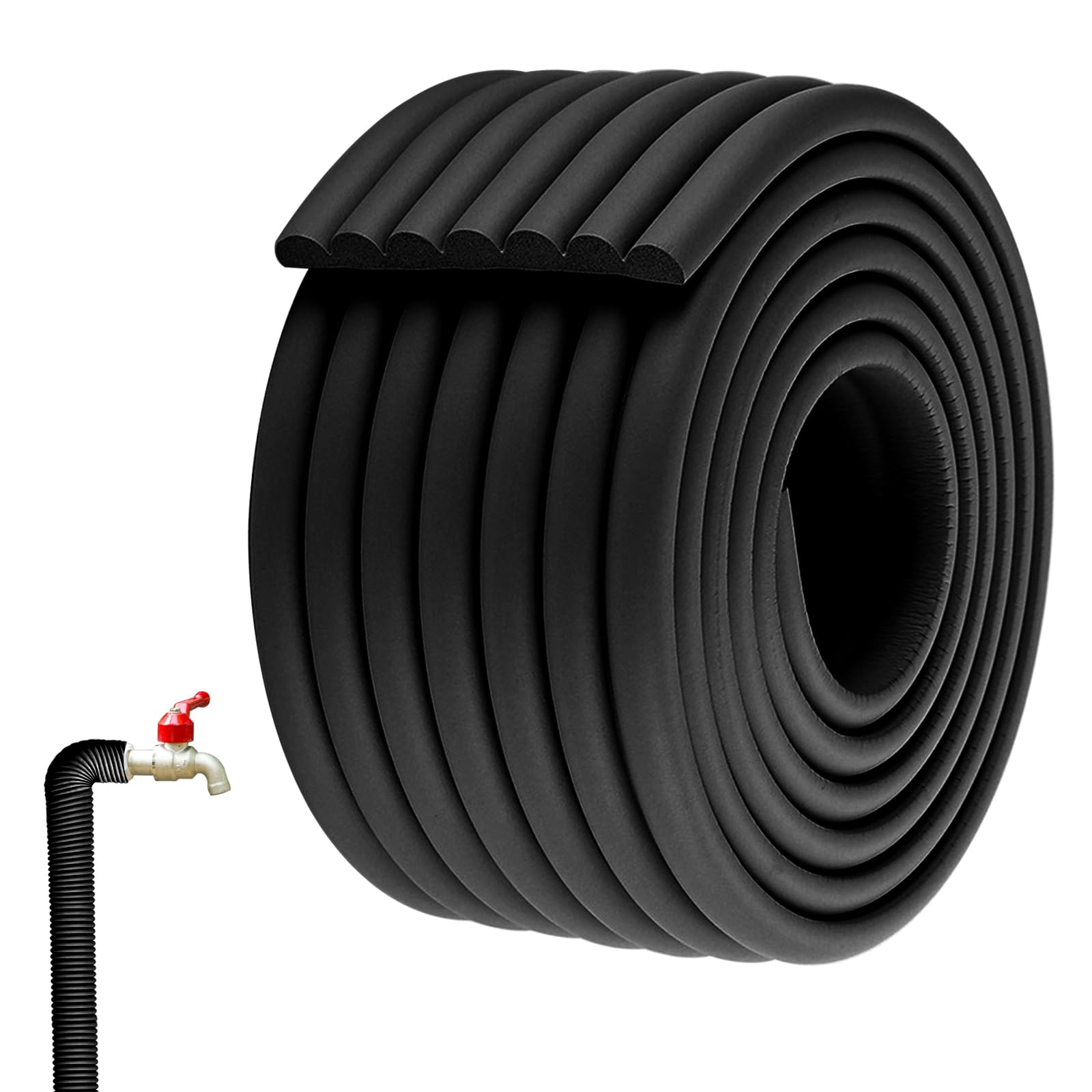 16.4 Ft x 3.2 Inch Pipe Insulation Wrap, Outdoor Pipe Insulation Foam, Self-Adhesive Pipe Insulation Lagging Wrap for Winter Freeze Protection Insulation Wrap for Cold Hot Water Pipes (Black)