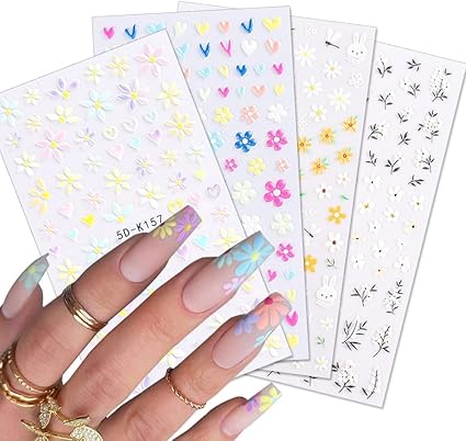 Amazon Co Jp デイジーネイルアートステッカー 5d 絶妙な花 ブラック ホワイト フローラルネイルデカール 3d 自己粘着 ラグジュアリー ネイルアート用品 カラフル デイジー 絶妙デザイン ネイル レディース ガールズ ネイルデコレーション 4枚 Beauty