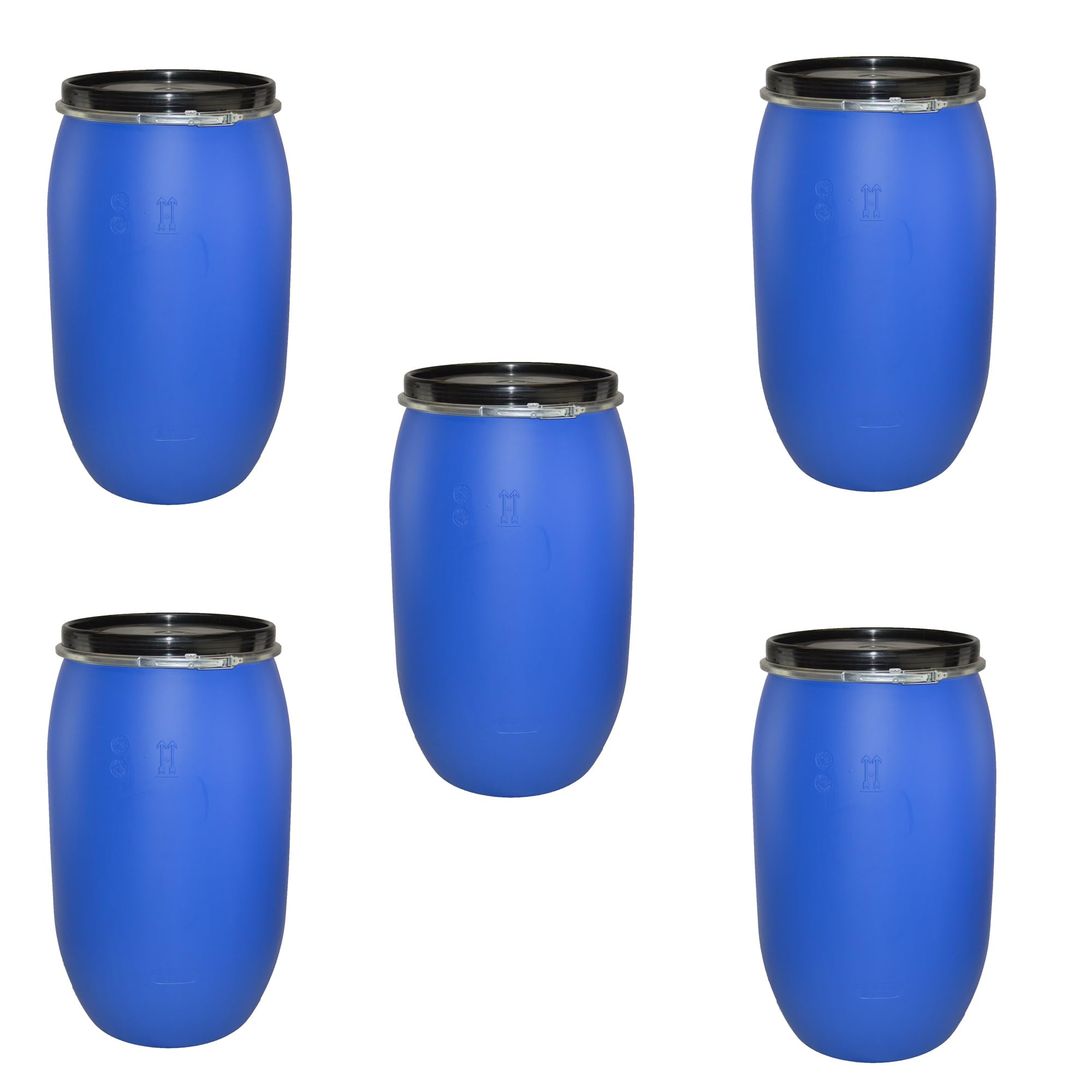 Itp Packaging Blue Five 220 Litre Open Top Shipping Drums With Lid And Latch Ring, Air Tight Ideal For Storage Transport And Export Pet Food, Grain, Vegetables, Fruit & Clothing