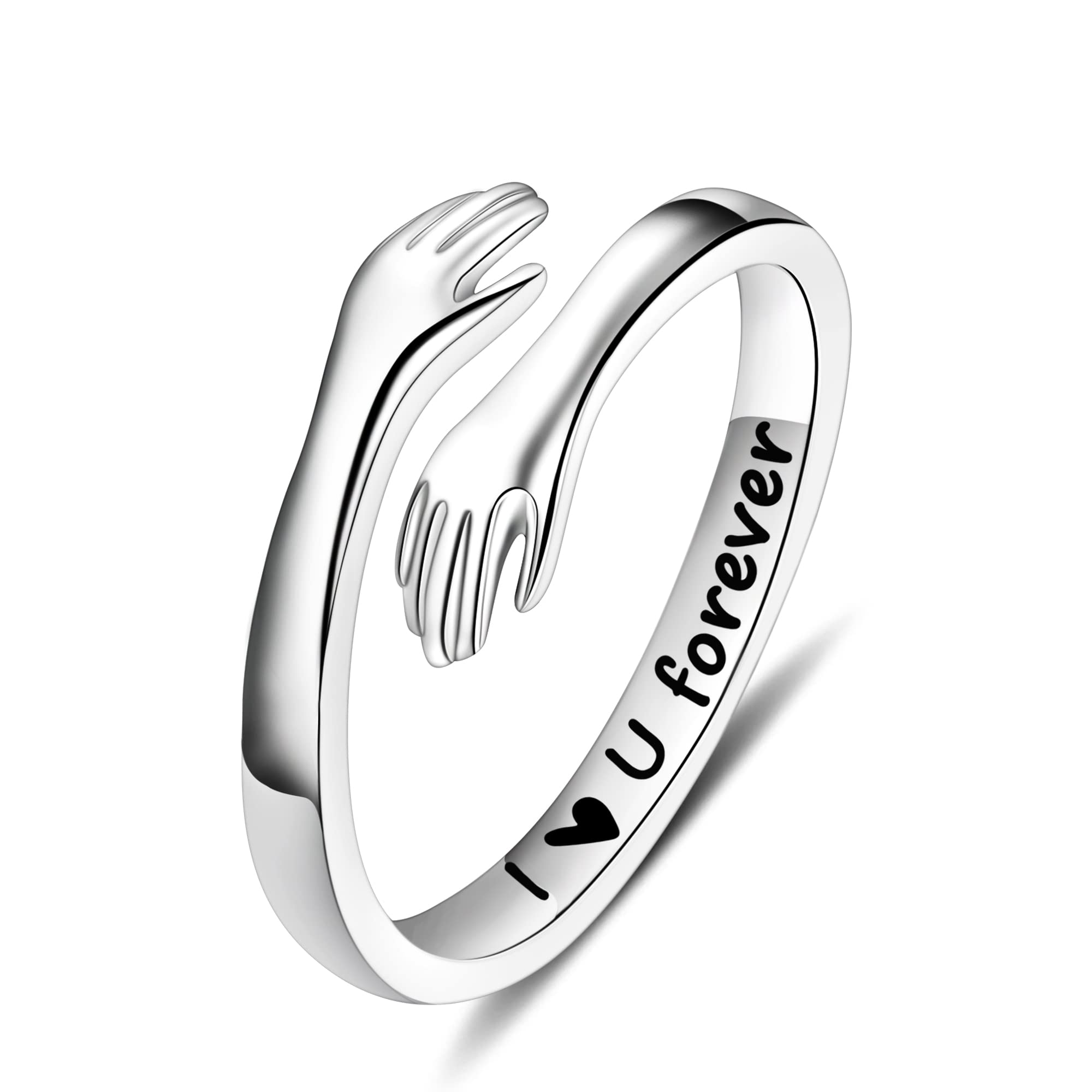 Yesteel S925 Sterling Silver Hug Ring for Women Teen Girls, Adjustable Ring Jewelry Mothers Day Birthday Gifts for Daughters Mom Sister Wife Friends Grandma