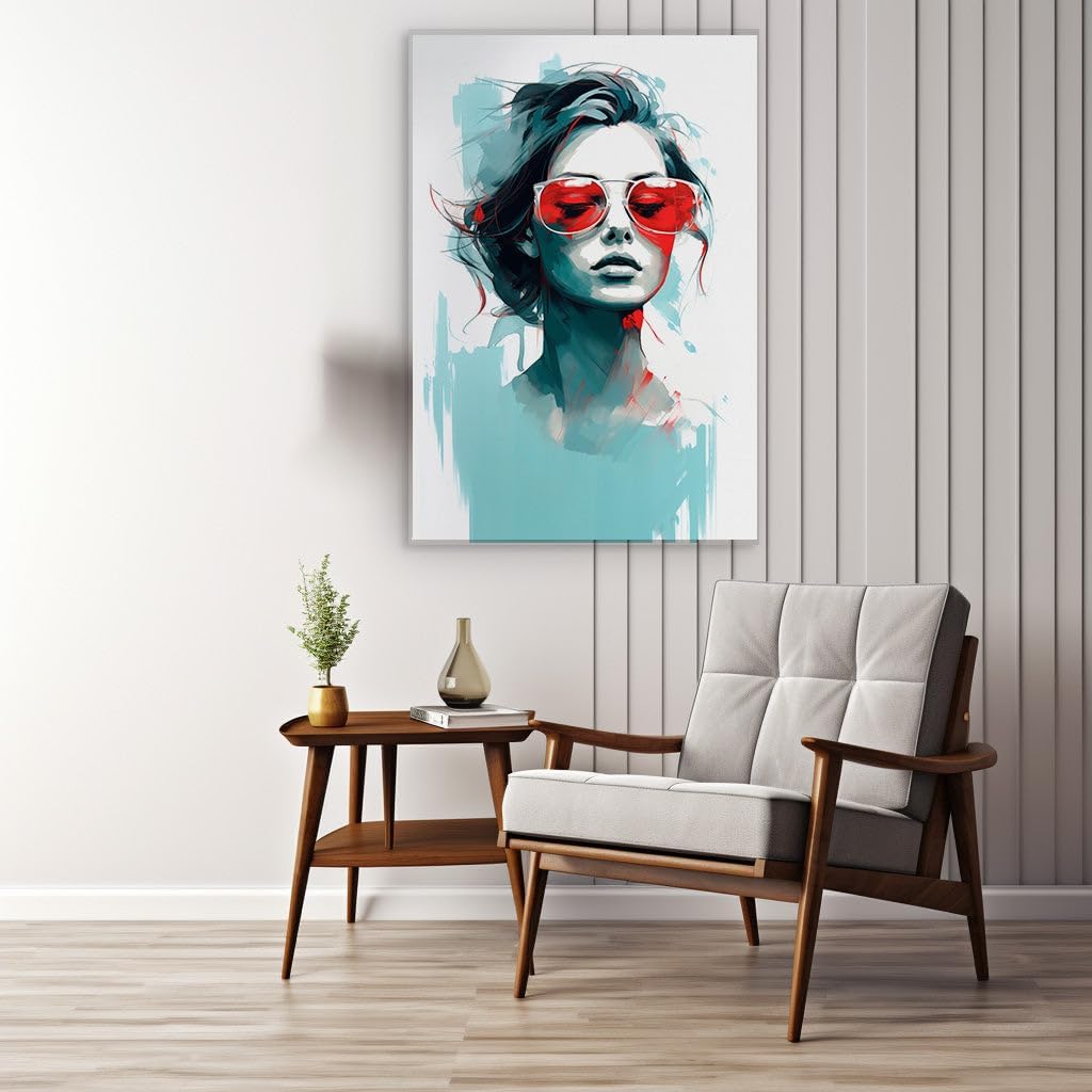 Canvas for Living room. Captivating Gaze Through Red Sunglasses Embracing the Winds of Abstraction, 27 x 18 inch Canvas Wall Art - Abstract By Atmosphere - Modern Home Decor