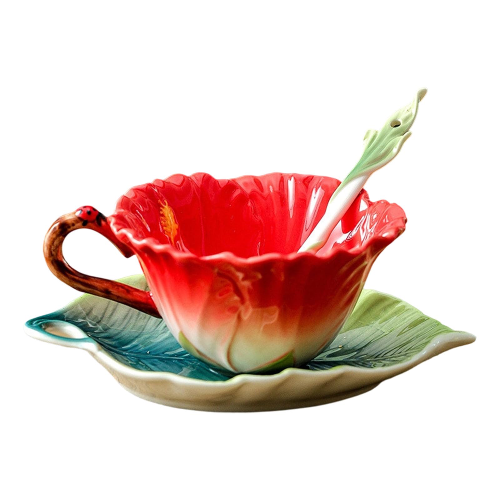 Btgghytr Enameled Coffee Cup Set Includes Cup Saucers Spoon Beautiful Flower Pattern 180Ml Lavishness Afternoon Tea Set Hand Painted Ceramic