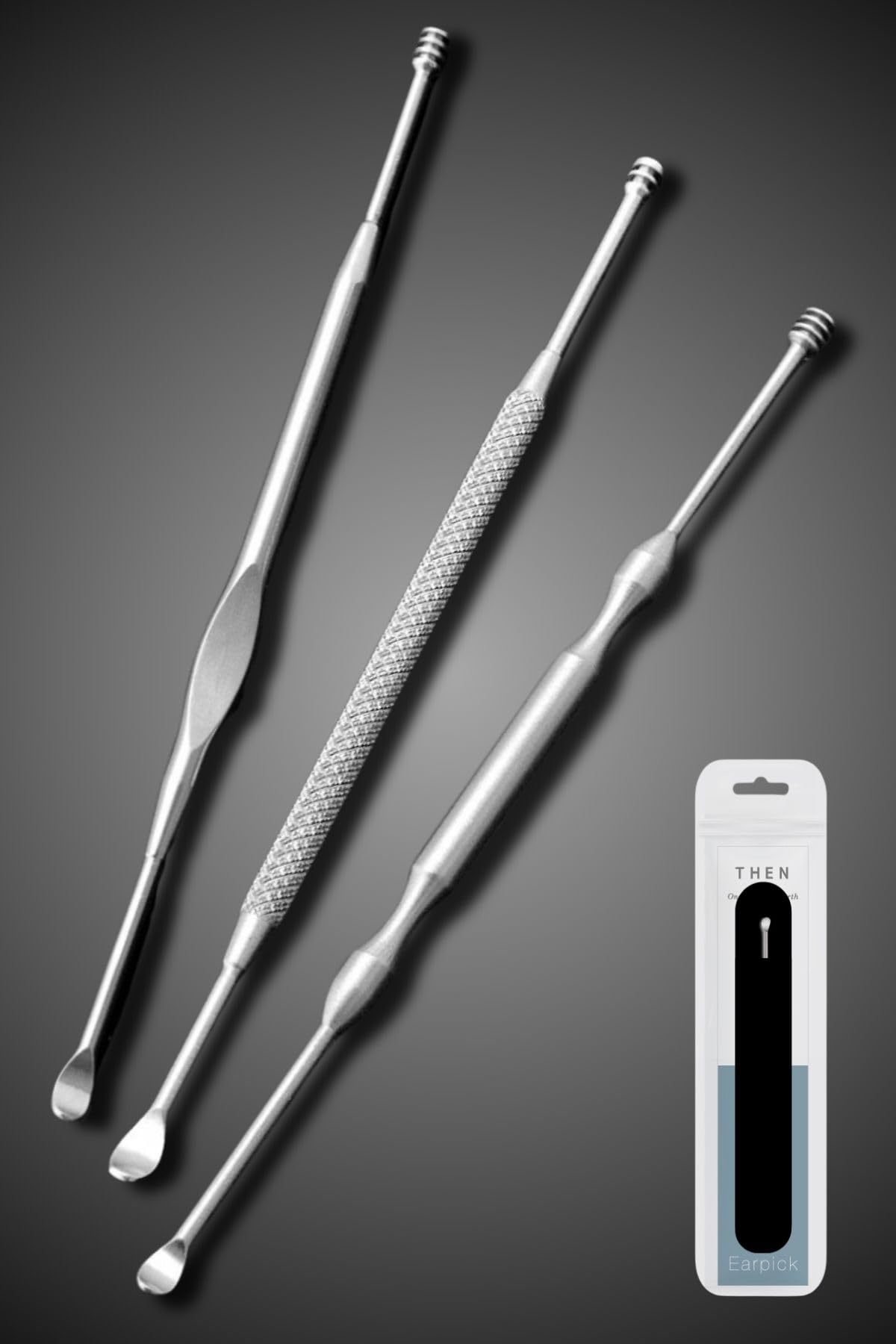 THEN Case Included Ear Pick Stainless Steel Artisan Ear Cleaning Removes Earwax Thoroughly Spiral Screw Spiral Spoon Ear Pick Ear Cleaner Metal (ABC 3-Piece Set) : Health & Personal Care
