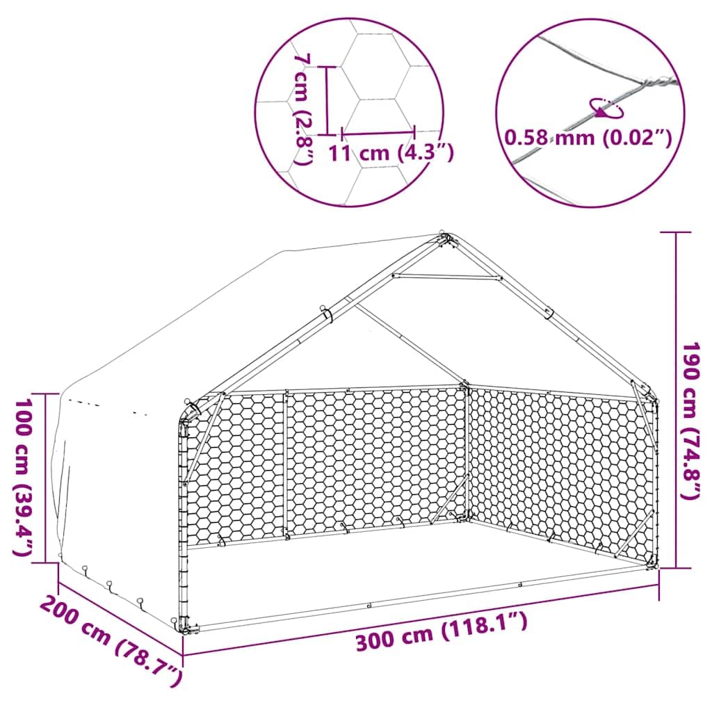 Refined Caseta Perros Exterior con Cubierta 3x2x1,9 m Acero galvanizado