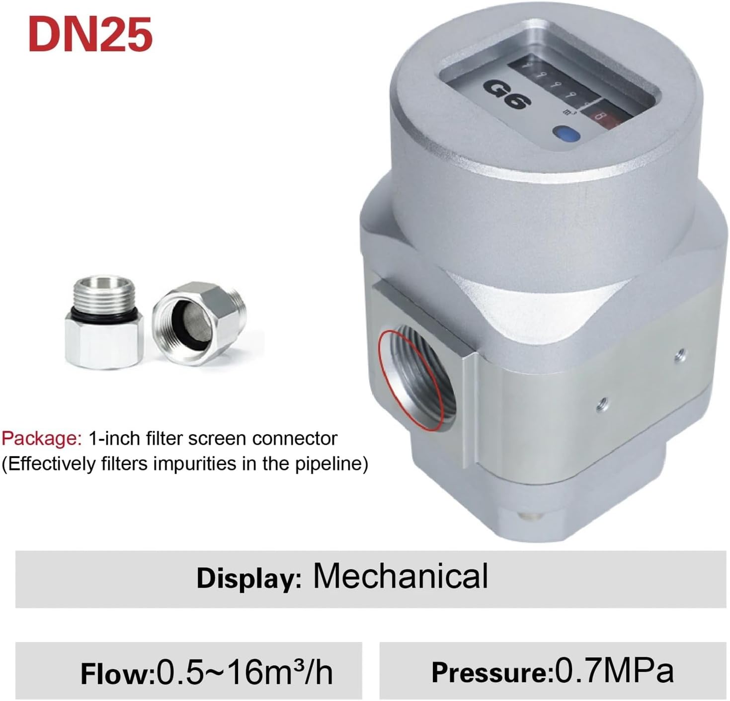 Compact digital rotary gas flow meter with display(DN25 Mechanical)