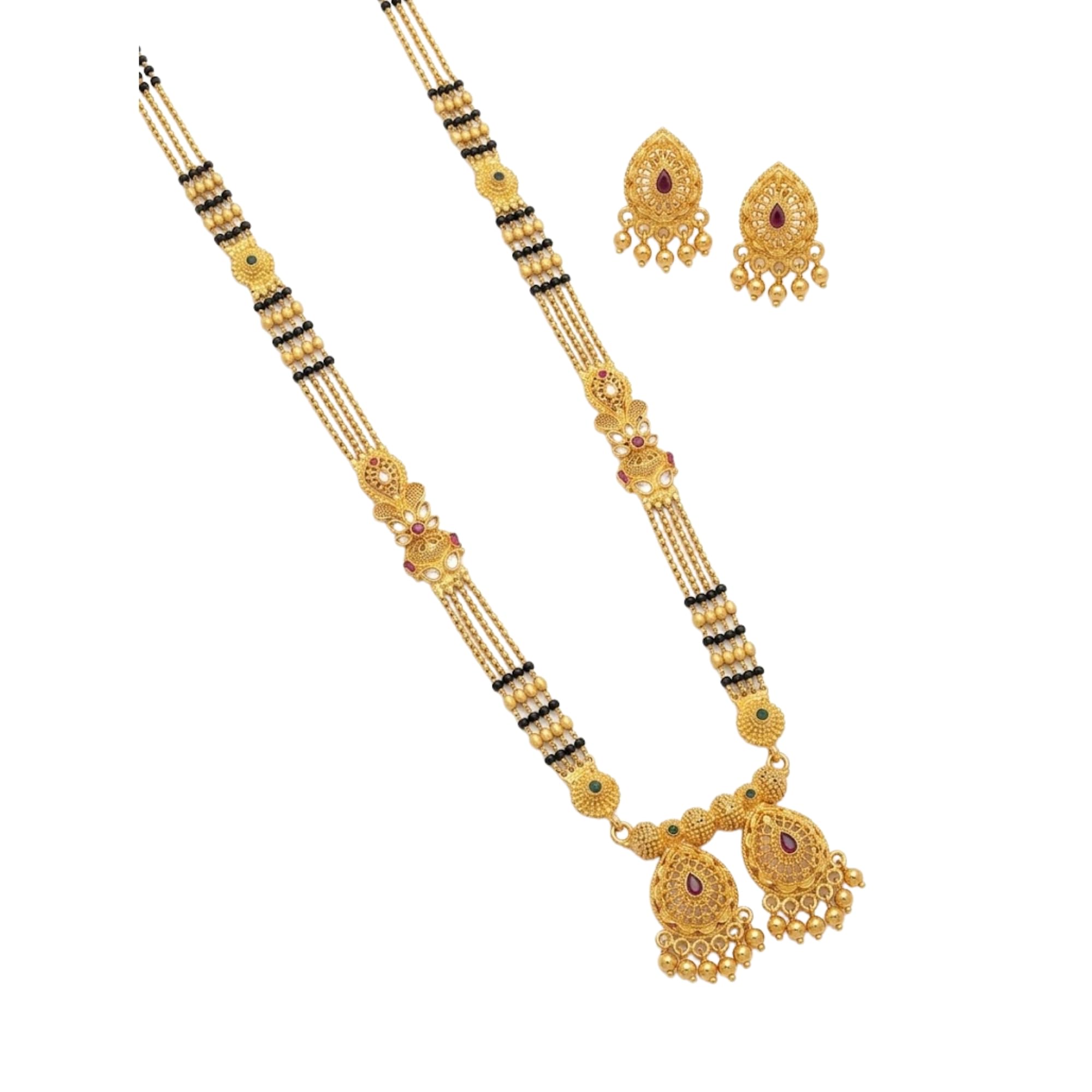 Sona Patti Long Mangalsutra with Badi Vati Pendant | Traditional Maharashtrian Jewelry | Copper Gold Tone | Free Size | Includes Earrings-image-9