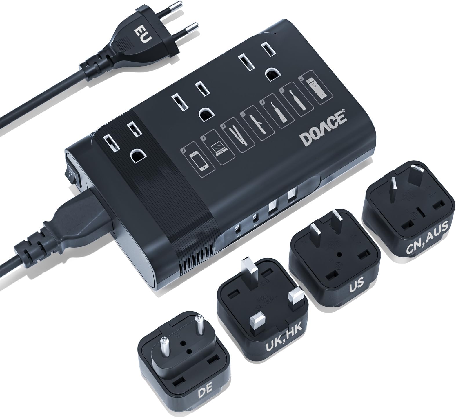 350W 220V to 110V Converter for European Travel - DOACE Voltage Converter US to Europe for Using Most U.S. Travel Devices Abroad- Hair Straightener Curler Shaver Toothbrush Laptop Camera Cell Phone