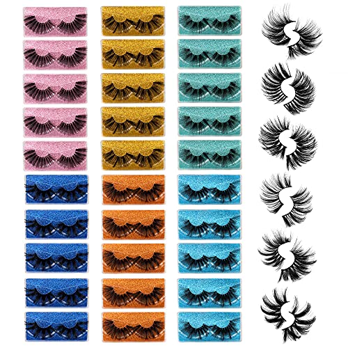 Wtvane False Eyelashes 30 Pairs 6 Styles Dramatic Eyelashes 25mm Fluffy Eyelashes Bulk 3d Eyelashes Wholesale