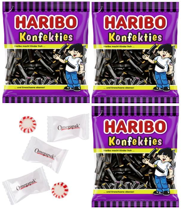 Haribo Licorice Gummy Candies Original from Germany with Omegapak Starlight Mints Bundle of 3 Bags 160g 5.64 Oz. Each (Konfekties)
