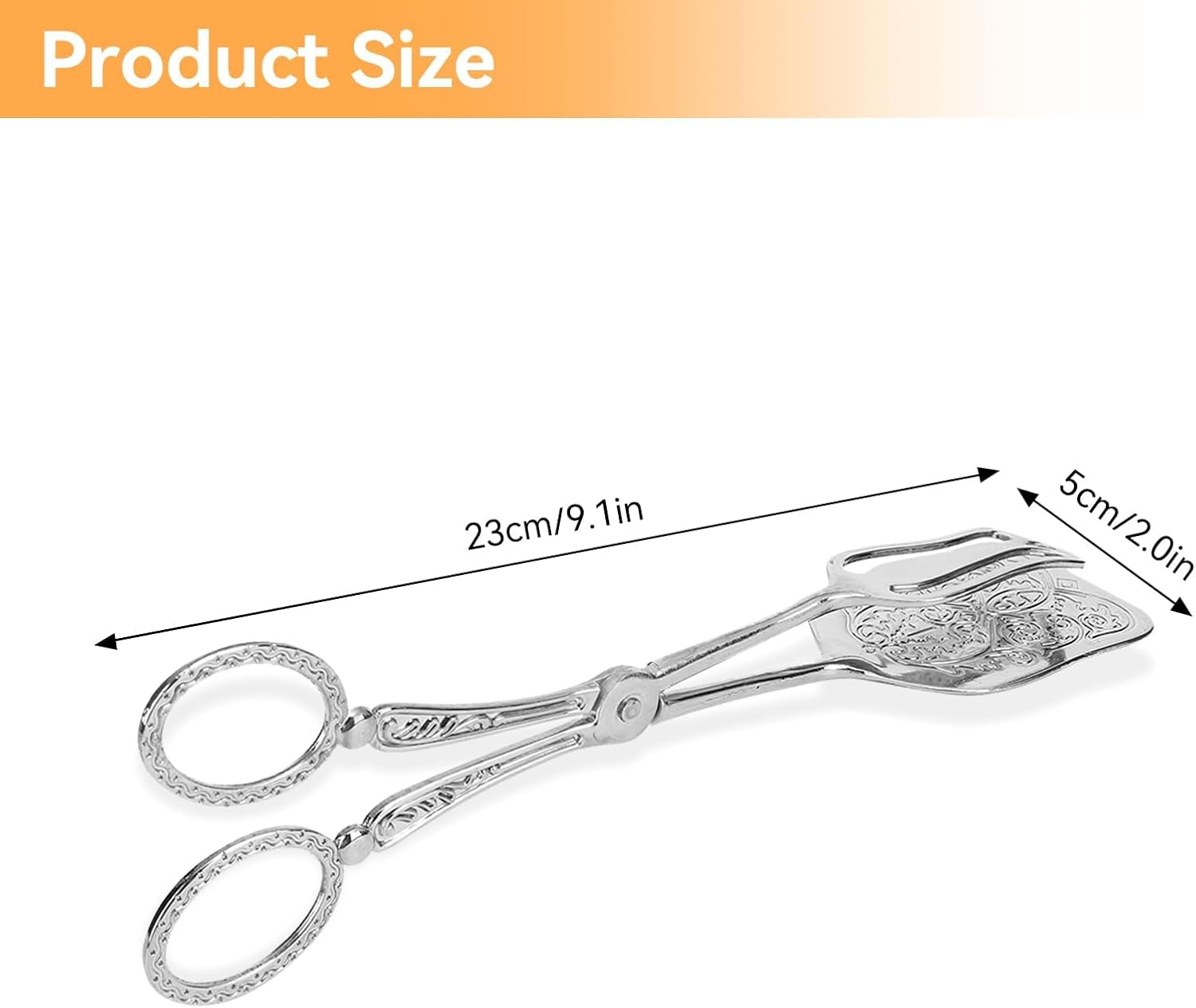 2PCS Silver Serving Tongs, Zinc Alloy Bread Clip Salad Pastry Food Tongs Lightweight Cake Astry Tong Kitchen Serving Clip for Serving Food Bread Cake, 23cm/9.1inx5cm/2.0in (2PCS, Silver)