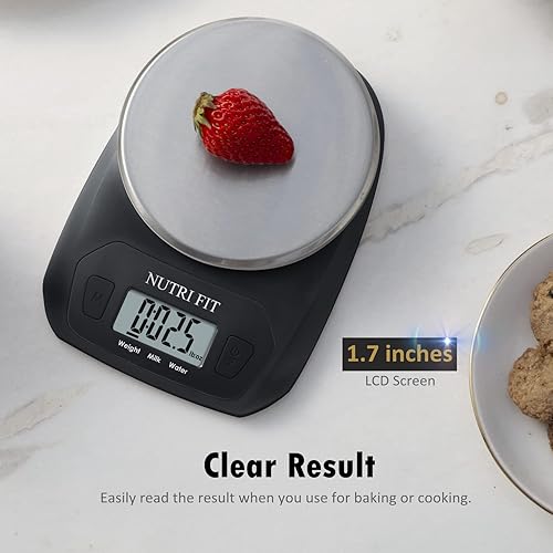 Miniatura 6 de NUTRI FIT Báscula digital de alimentos, pequeña báscula de cocina con peso en gramos y onzas para cocinar y hornear, pérdida de peso, tara de acero