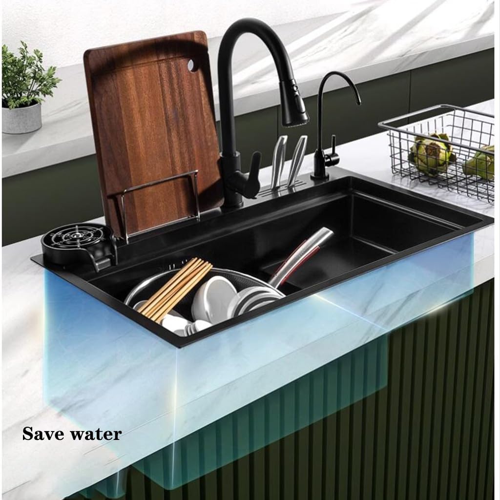 Ciotola Singola Preparare Il Lavello Lavabo per Piatti a Risparmio Idrico Cucina Bar Lavello a sifone Ristorante Dispensa Lavello Lavandino per Lavare Le Mani (Colore : Nero, Dimensioni : 80