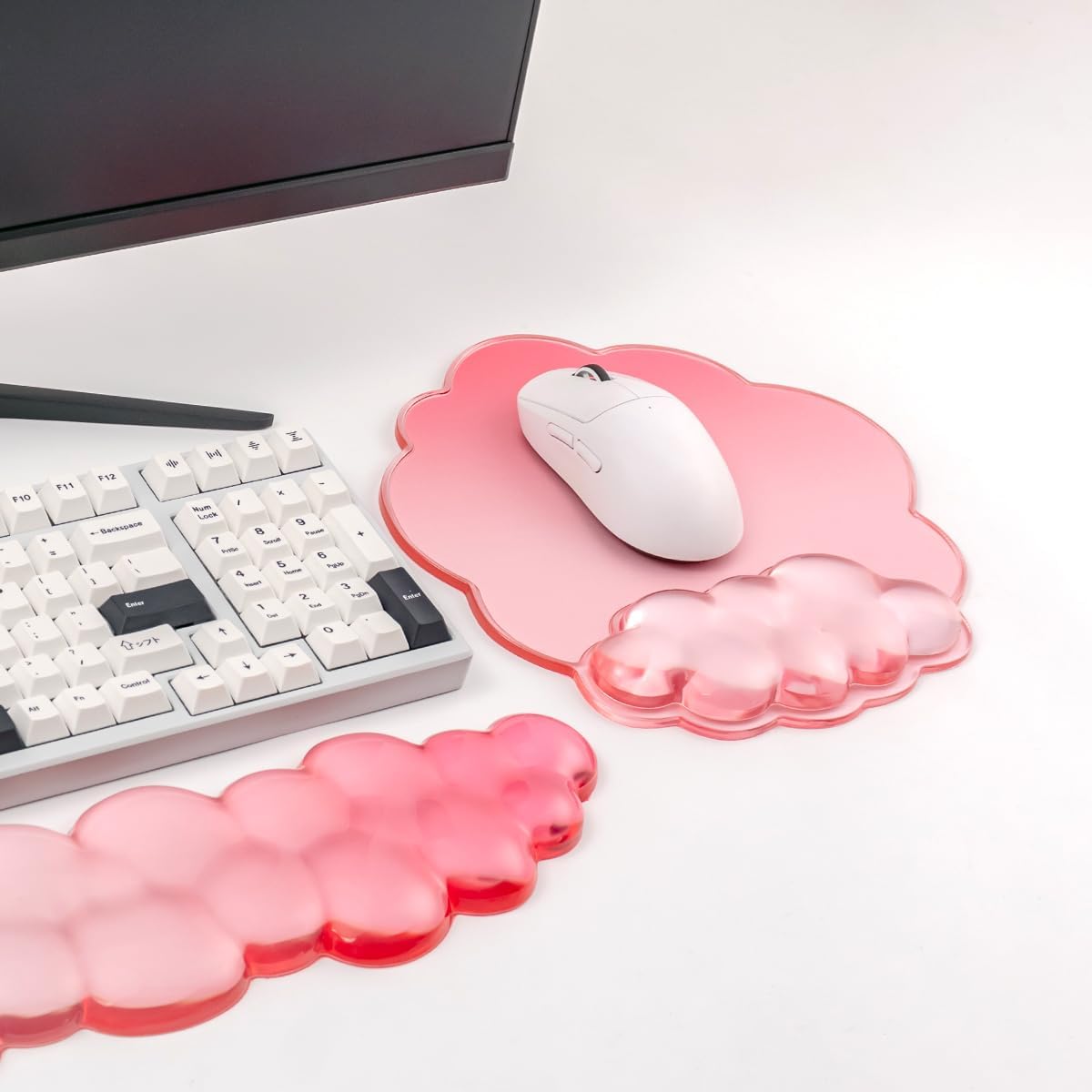 Keyboard Wrist Rest with Gel Cloud Mouse Pad - Ergonomic Pink Mouse Pad with Non-Slip Base, Cute Desk Accessories for Office/Home/Desktop/Latop