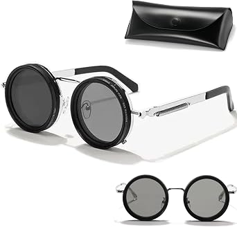 400V Lens Glasses - 1-9 Gears Adjustable Tint Polarized Round ND Filter Sunglasses UV 400 Protection and Adaptive Lenses