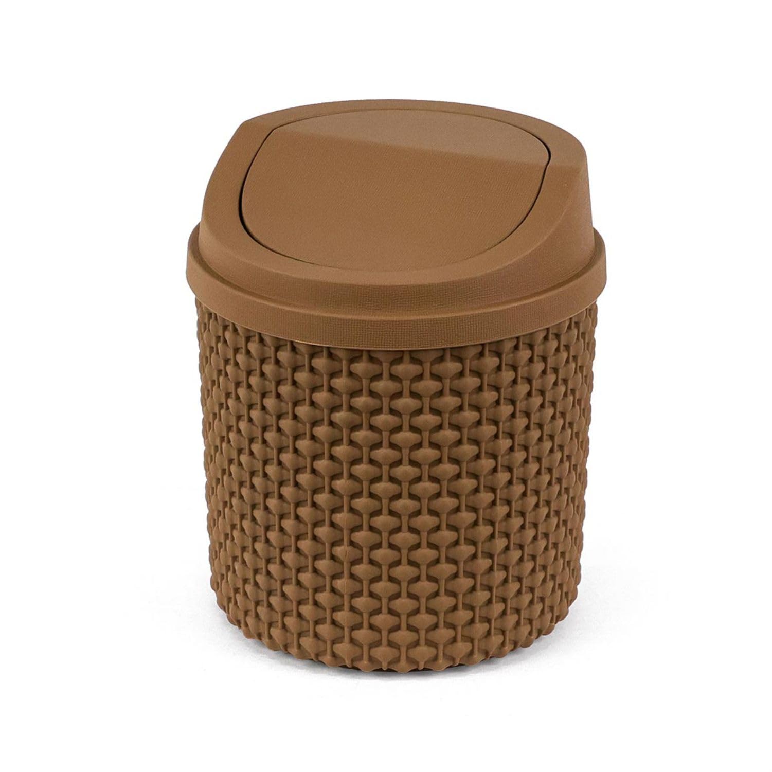 Signoraware Table Top BPA Free Plastic Dustbin | Easy-Open Flip Lid For Hands-Free Use | Modern Design | Compact Multipurpose Waste Bin for Car, Desk & Home | (1.5 Ltr | Brown)-image-11