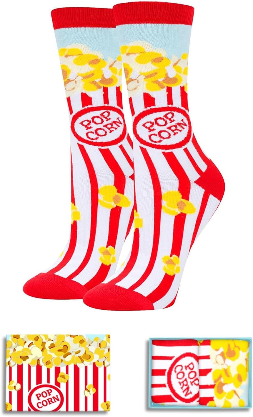 HAPPYPOP Funny Socks for Women - Donut Popcorn Sushi Gifts, Taco Pizza Pickle Socks
