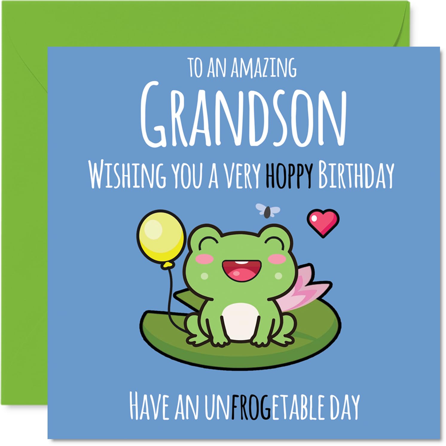Grandson Birthday Card - Cute Frog - Happy Birthday Card for Grandson from Grandad Nanny, 145mm Bday Greeting Cards