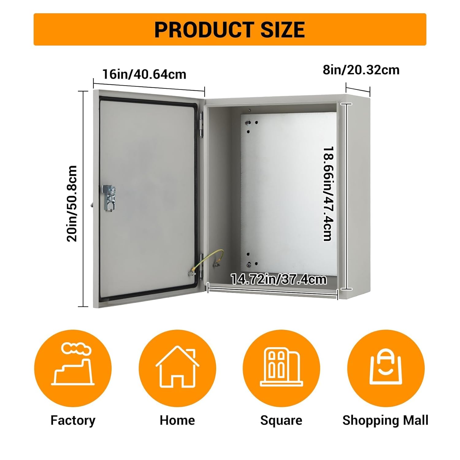 Electrical Junction Box, 20 x16 x 8, Lockable Steel Electric Meter Box with Mounting Plate, NEMA 4X Enclosure, IP66 Waterproof Dustproof, for Indoor & Outdoor Switch Router DIY