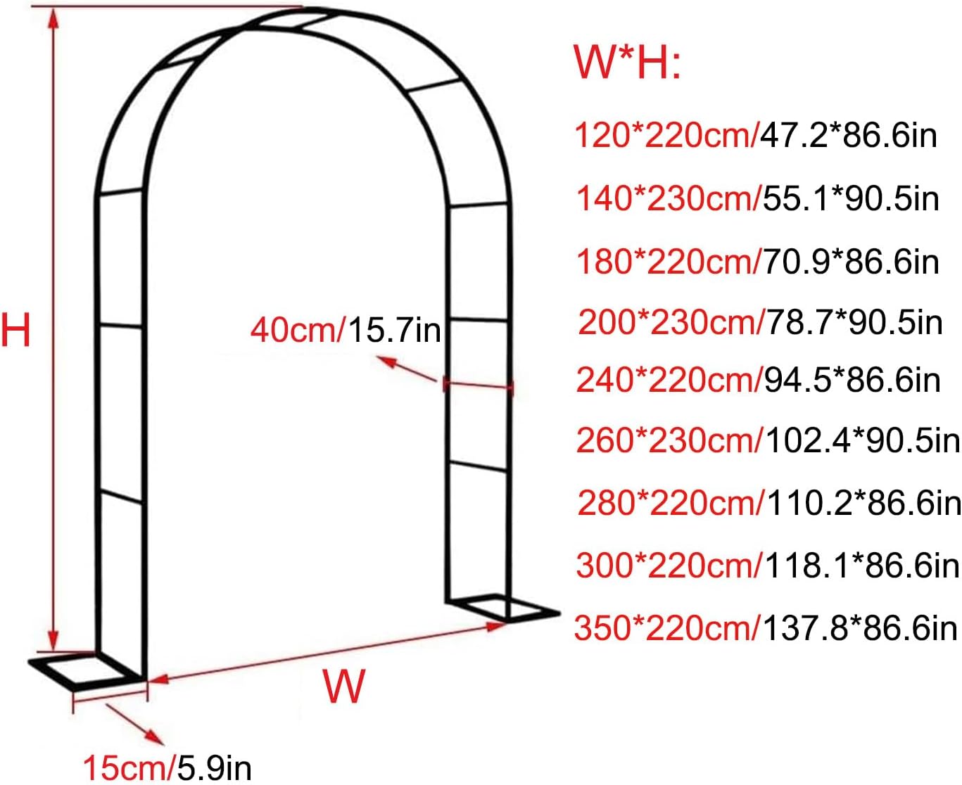 Generic Garden Rose Arch, Metal Pergola Arbor for Climbing Plants, Decorative Wedding Arch, Outdoor Support Arbor, W120-350cm Easy to Install, Black