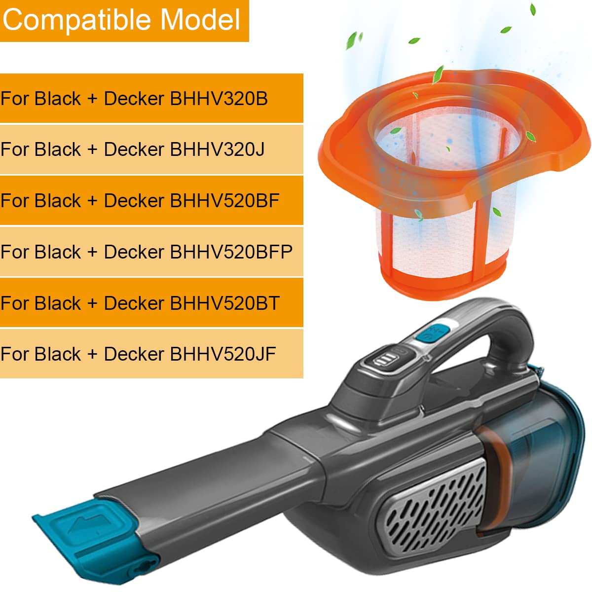 6 filtros BHHV320B para Black + Decker BHHV320B BHHV320J BHHV520BF BHHV520BFP BHHV520BT BHHV520JF Piezas de Repuesto para aspiradora de Mano inalámbrica con Cepillo de Limpieza
