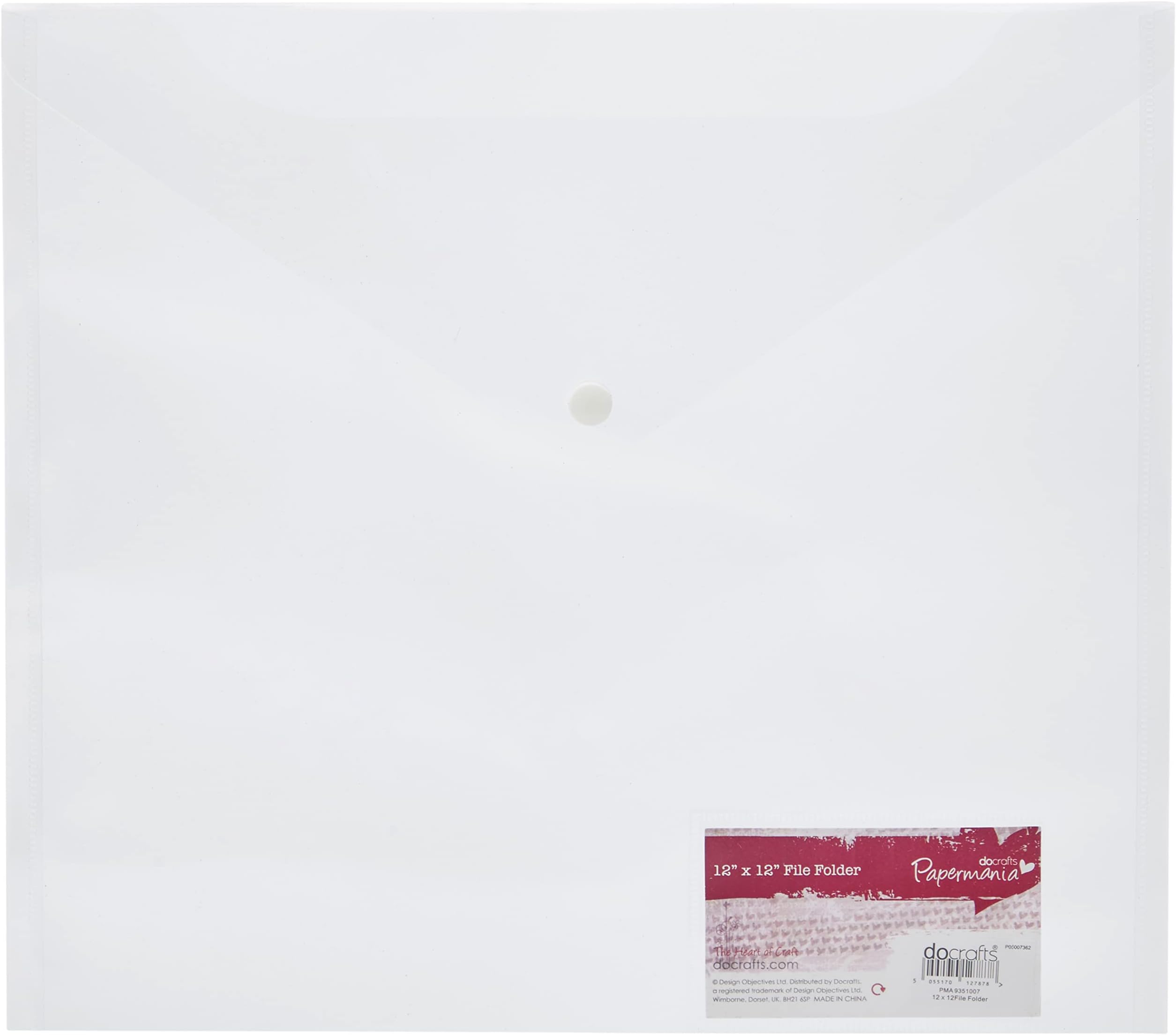 Papermania 12 x 12 File Folder, Clear, Transparent, Storage Wallet, Snap Button Closure