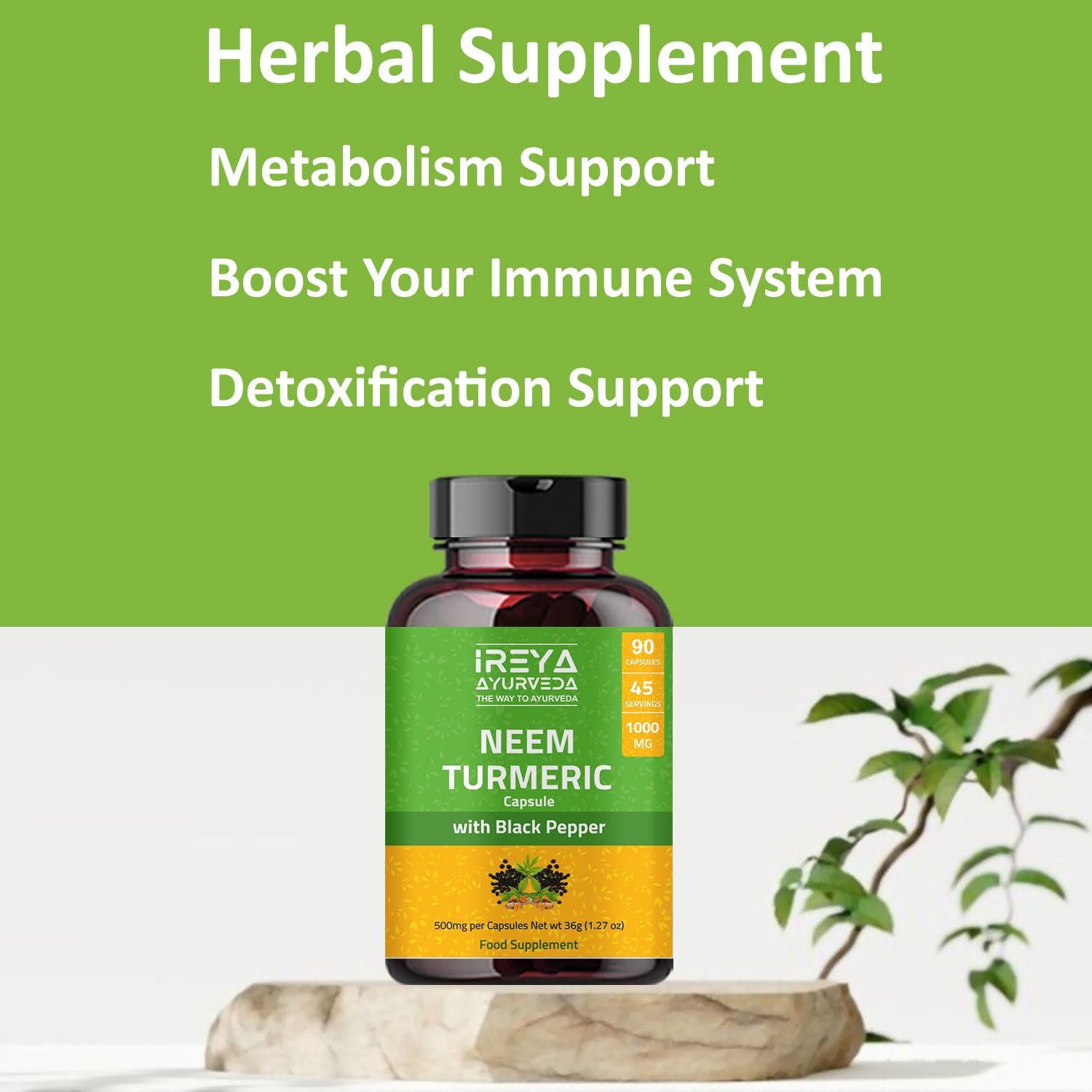 Neem & Turmeric Capsules | 90 Capsules Made Black Pepper, Neem, Turmeric (Pack of 2)