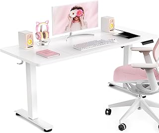 Veken 47.2 Inch Large Electric Standing Desk, Heights Adjustable, Sit to Stand Up, Work Home Office Computer Table for Study, Walking Pad, Writing, and Games, Wooden Desktop Desks, White