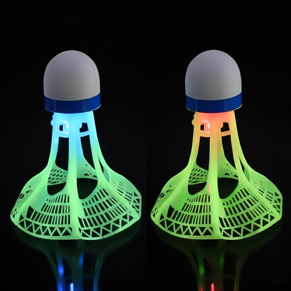 LED Light Badminton Shuttlecock 2 Pack with Red and Blue Glow - Nylon Plastic Birdie with Built-in LED for Night Play Indoor Outdoor Training Practice High Visibility Shuttle-image-37