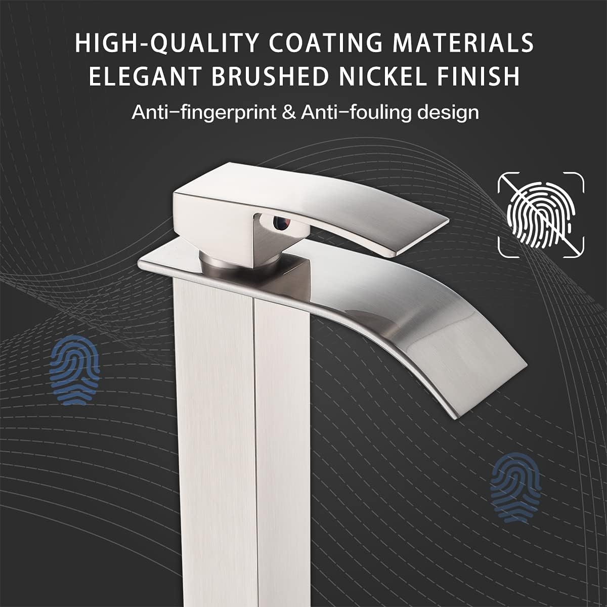 VOTON Vessel Sink Faucet Brushed Nickel Modern Tall Waterfall Bathroom Sink Faucet with Pop-Up Drain Single Handle Bathroom Faucet 1 Hole Bowl Lavatory Vanity Faucet, Rv Sink Camper Farmhouse Faucet - Image 5