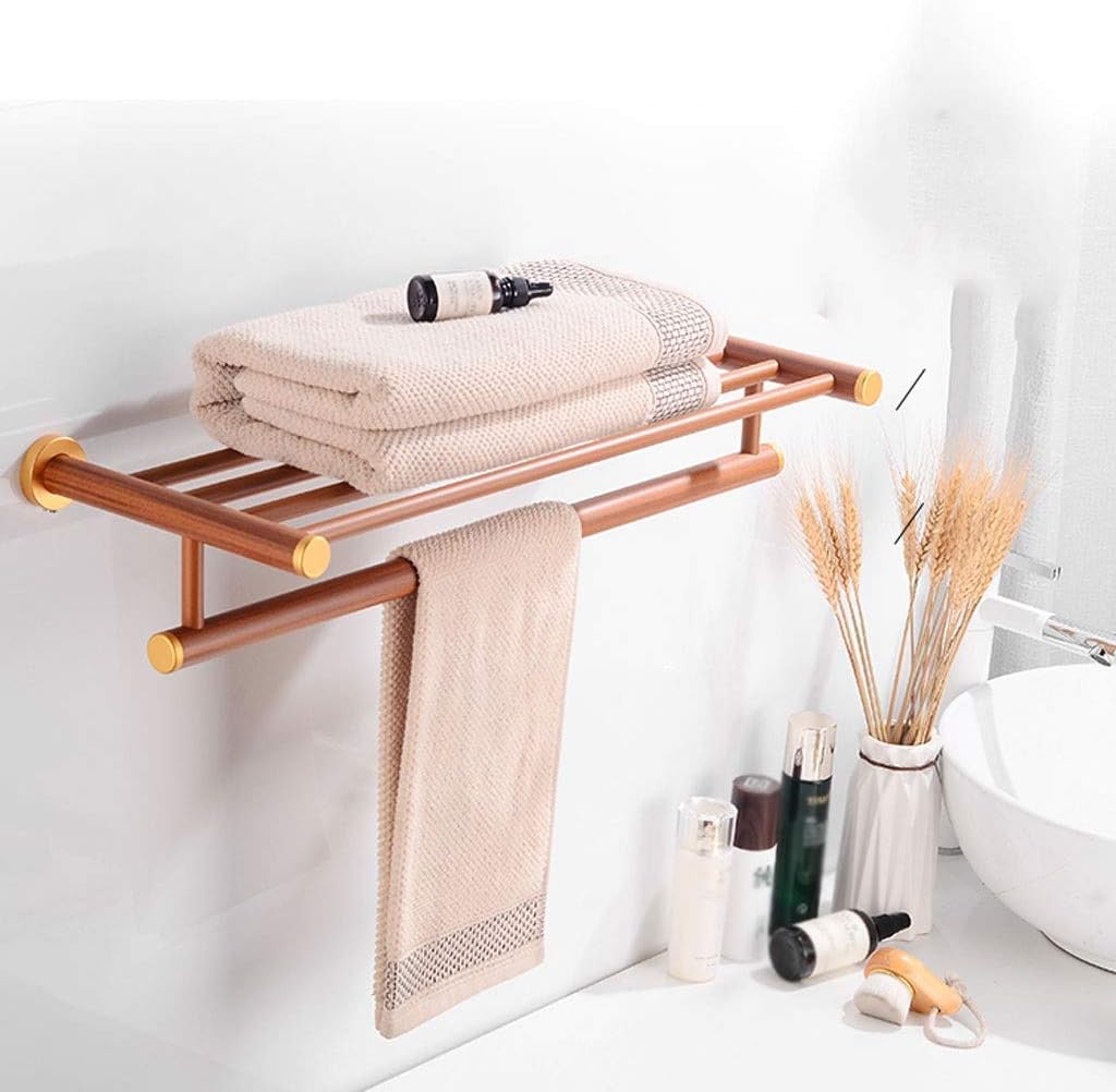 Bathroom Towel Rack Hanging Holder Wood Aluminum Towel Holder Shower Storage Rack Wall Mounted Bathroom Shelf Towel Bar Single