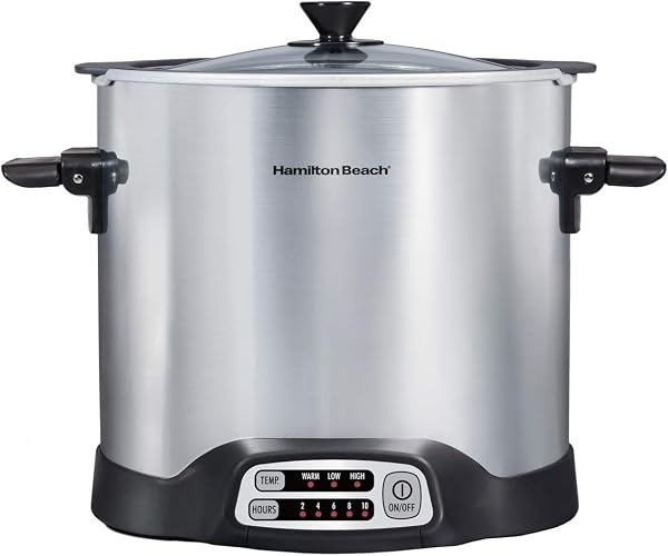 Hamilton Beach Sear & Cook Stock Pot Slow Cooker with Stovetop Safe Crock, Large 10 Quart Capacity, Programmable, Silver