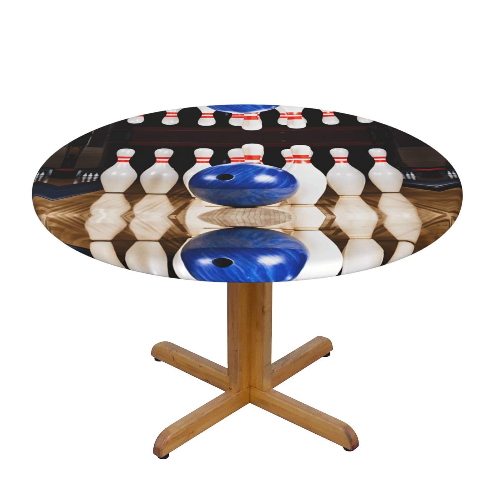 ESNAIUVCD bowling print Waterproof Round Tablecloth,Outdoor Table Cloth with Elastic Edged, Elastic Tablecloth Wipeable, Garden Table Cloth Suitable for sizes 90cm-140cm