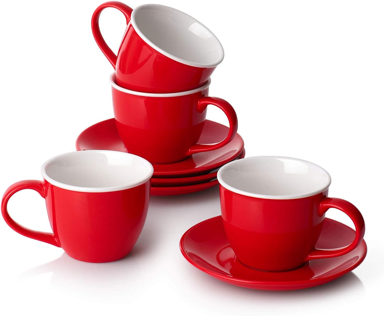 LIFVER Cappuccino Cups and Saucer Set, 8 Ounces Porcelain Cappuccino Mugs Perfect for Specialty Coffee Drinks, Latte, Cafe Mocha and Tea