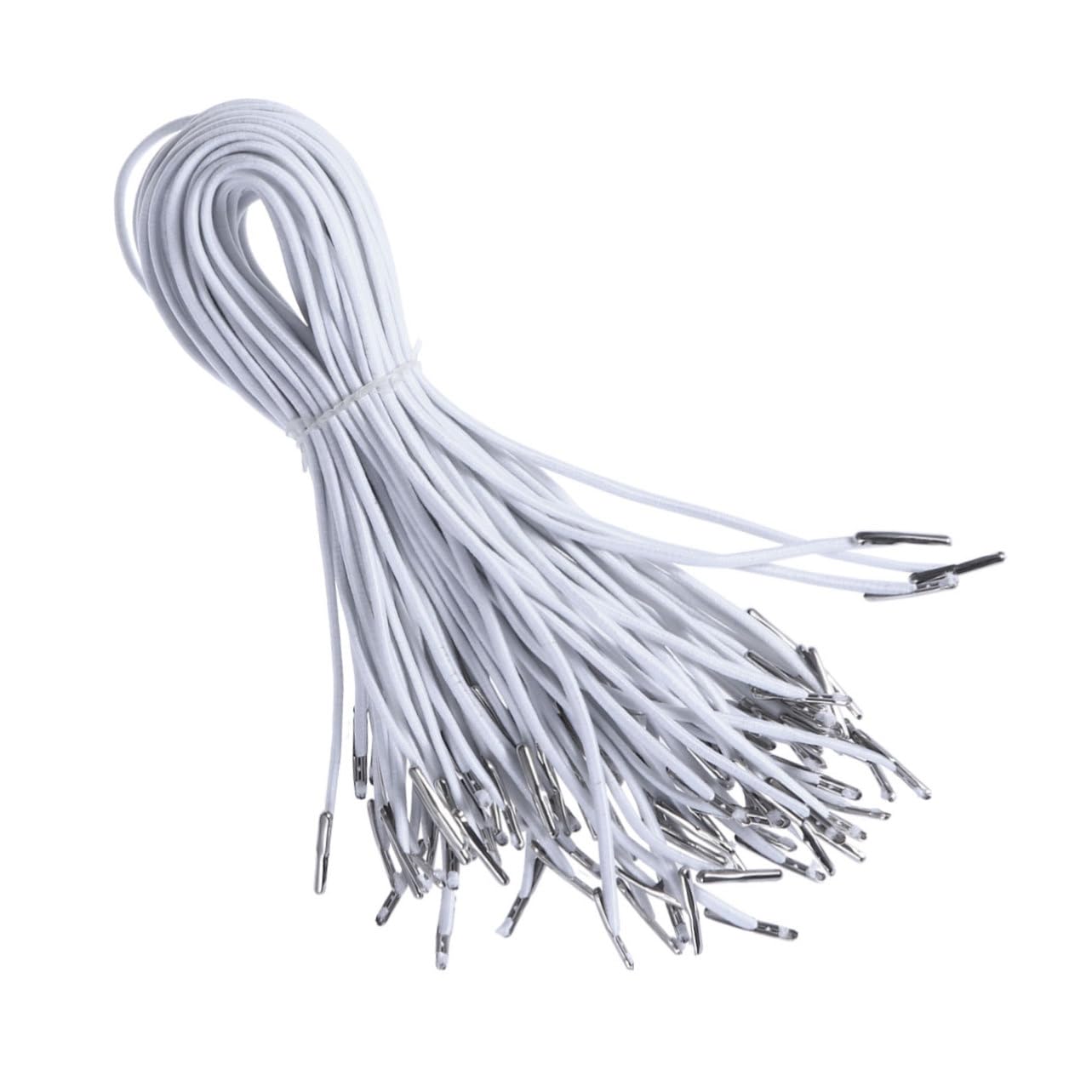 OSALADI 1set Elastic Barbed Cords Stretch Round String with Metal Barbs for DIY Crafts Mask Making Book Binding and School Projects White Elastic Fasteners 100pcs