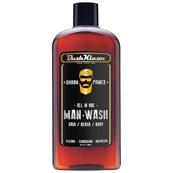 BushKlawz URBAN PRINCE MAN WASH Mens Original All in One 3-in-1 Shampoo Conditioner Hair Beard BodyWash Man Made American Viking Crew Cannon Wash with Bulldog Duke PH Ballwash