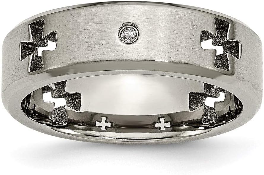 The Black Bow 7mm Titanium 1/10ctw Diamond Cut Out Cross Beveled Edge Band