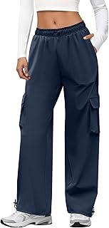 Cargo Pants Women Quick Dry Parachute Hiking Pants with Pockets Elastic Waist Lightweight Water Resistant Joggers