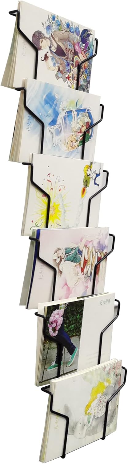 FixtureDisplays® Wall Mount Greeting Card Post Card Display Wire Rack Black Horizontal Landscape 7x5" Cards Pocket 7.8" Wide 6 Pockets 11715-NF
