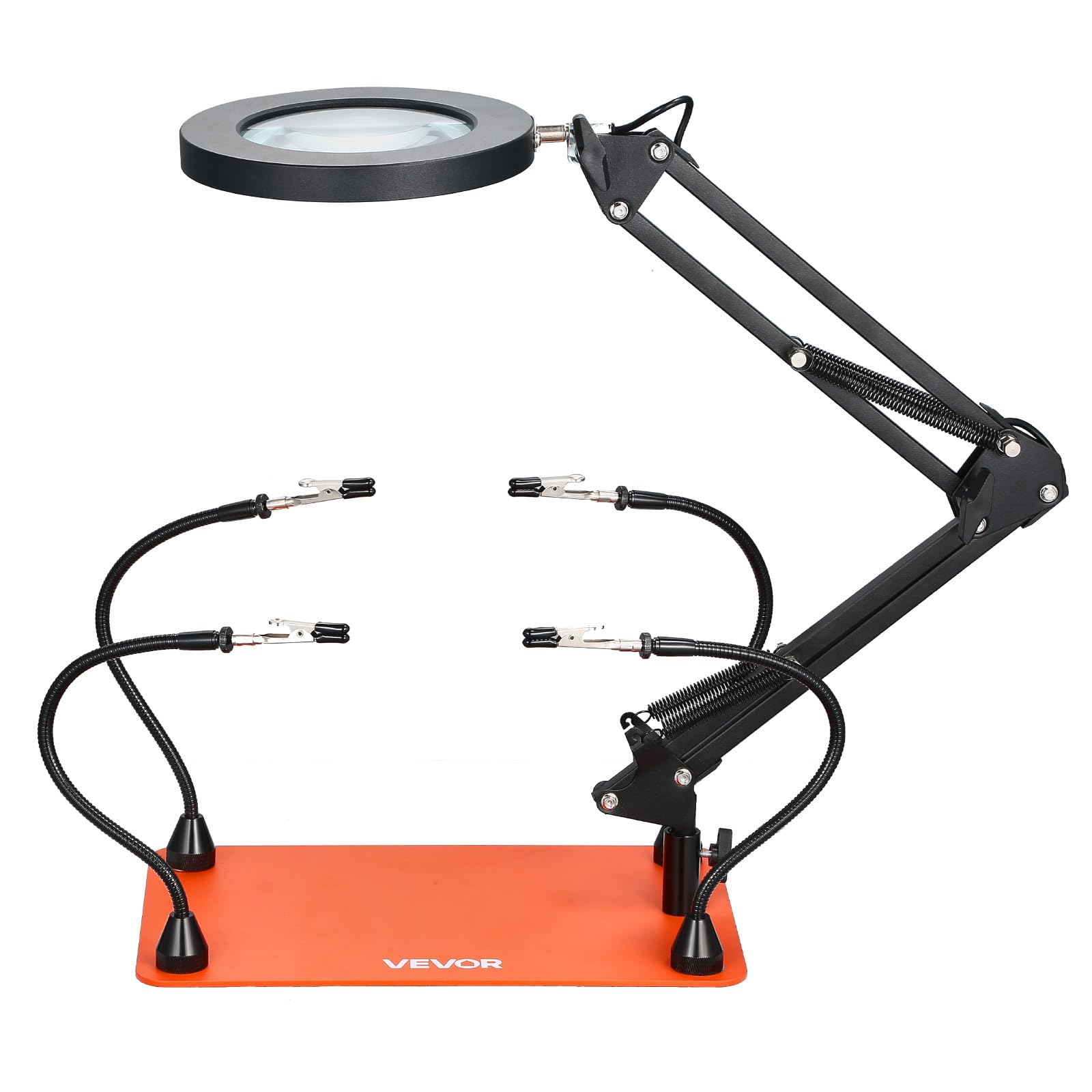 VEVOR Löthilfe Dritte Hand, Magnetische Lötstation, 4 flexible Arme, Werkzeug mit 3-facher LED-Vergrößerungslampe & rutschfester Basis, für elektronische Reparaturen, Basteln, Hobby, Heimwerken
