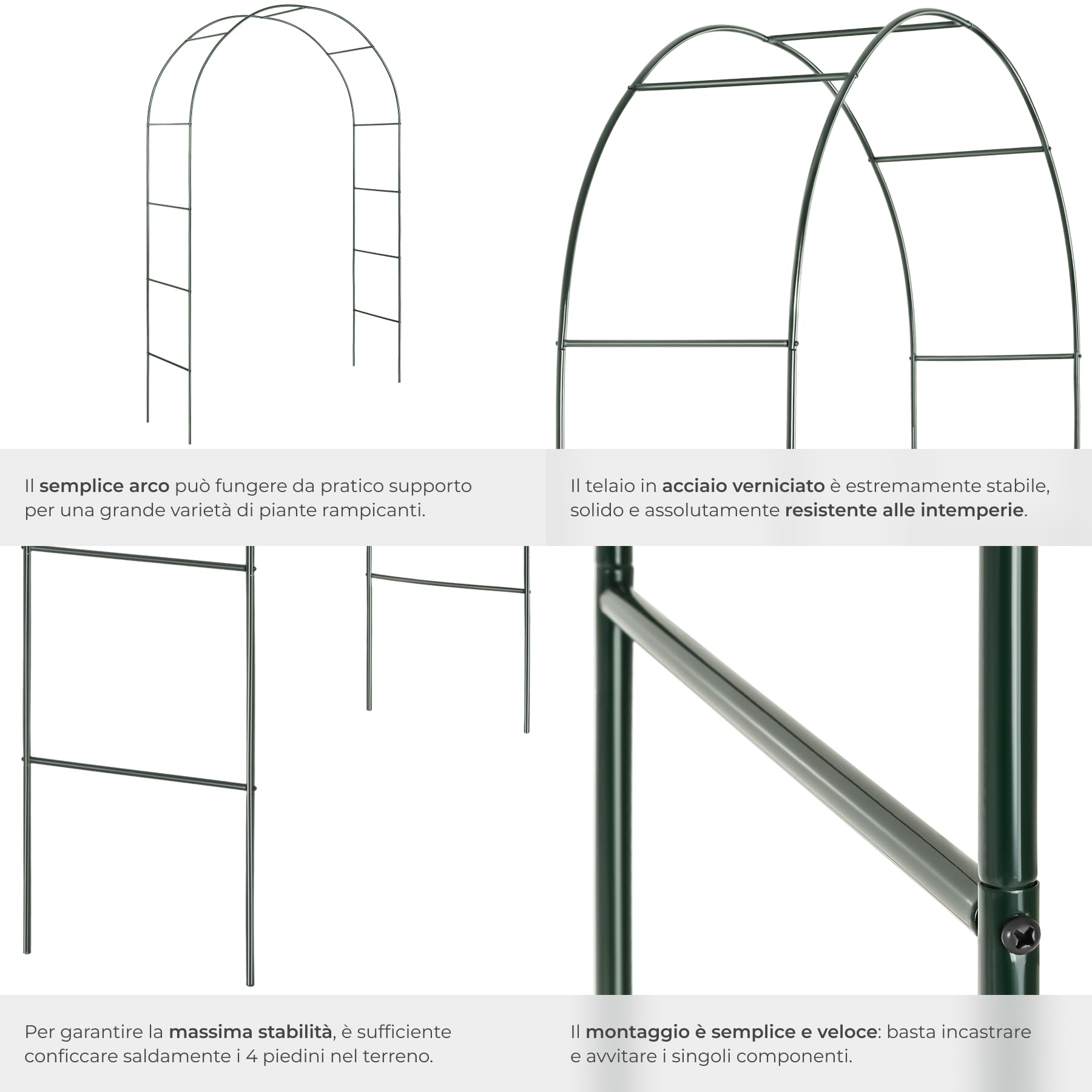 tectake® Set 4 Archi per Rose Rampicanti, Resistente, Acciaio, 240×140 cm