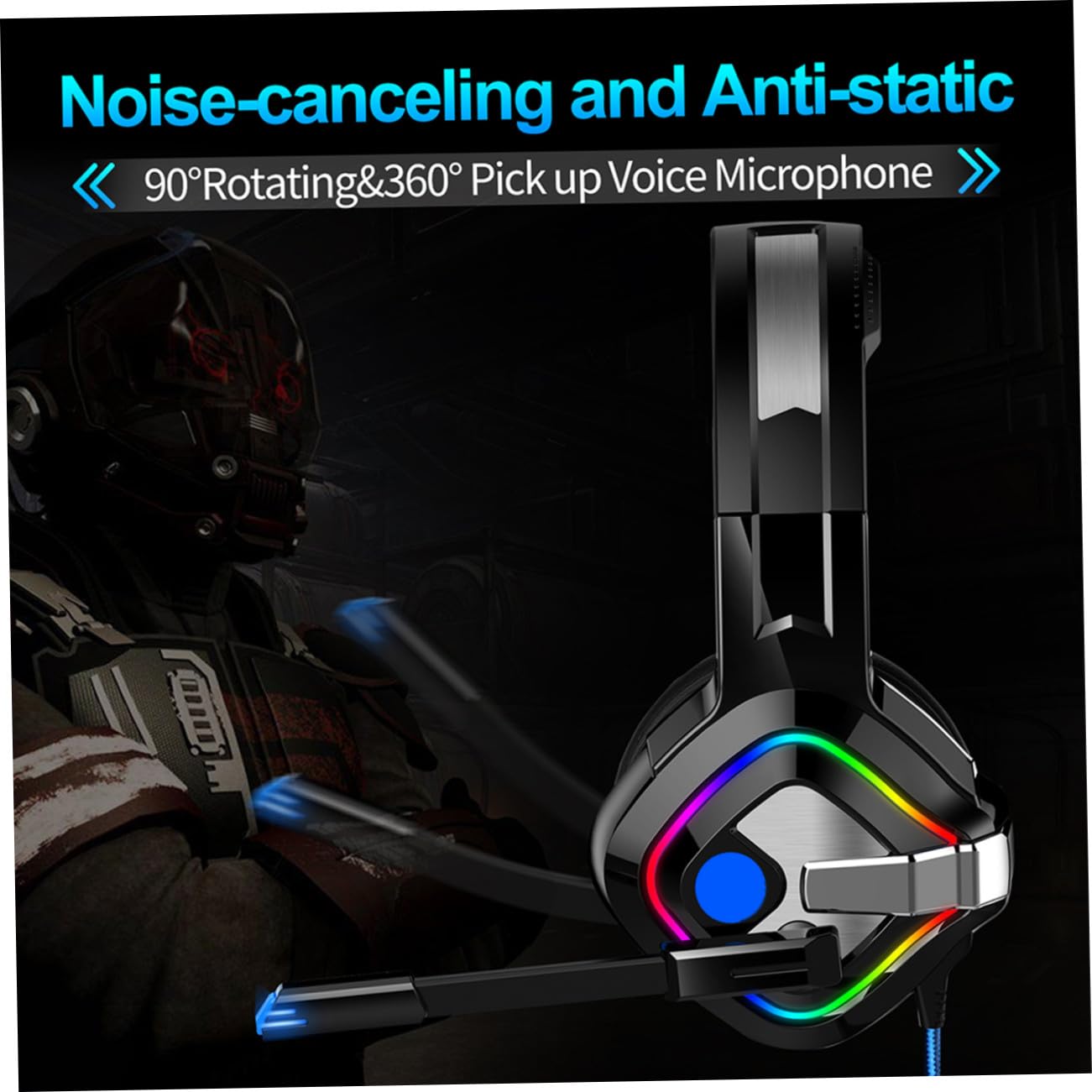 Garneck Headset Gaming A66 Blu in Plastico PU con Microfono
