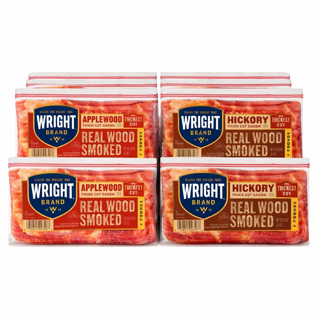 [Pack of 8] Applewood + Hickory Smoked Thick-Cut Bacon – Naturally Hardwood Smoked | Juicy, Bold Flavor | Ships Frozen with Insulated Box & Ice Packs - 2 lb Each (16 lb Total)