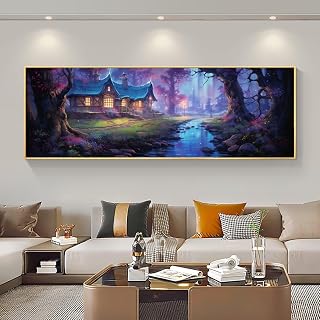 Diamond Art Kits for Adults, Forest Hut Large Size Diamond Painting by Numbers Kits, DIY 5D Diamond Painting Diamond Dots Gem Arts, Diamond Art Accessories, for Home Decor 35x100 cm/14x40 Inch M-700