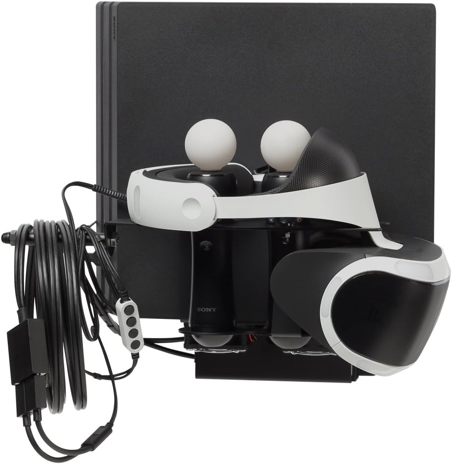 Sony VR Mount - Wall mount for Sony Playstation VR, 2 Move Controller, PS4 Pro, power supply, VR control center, cables and cooling fans.
